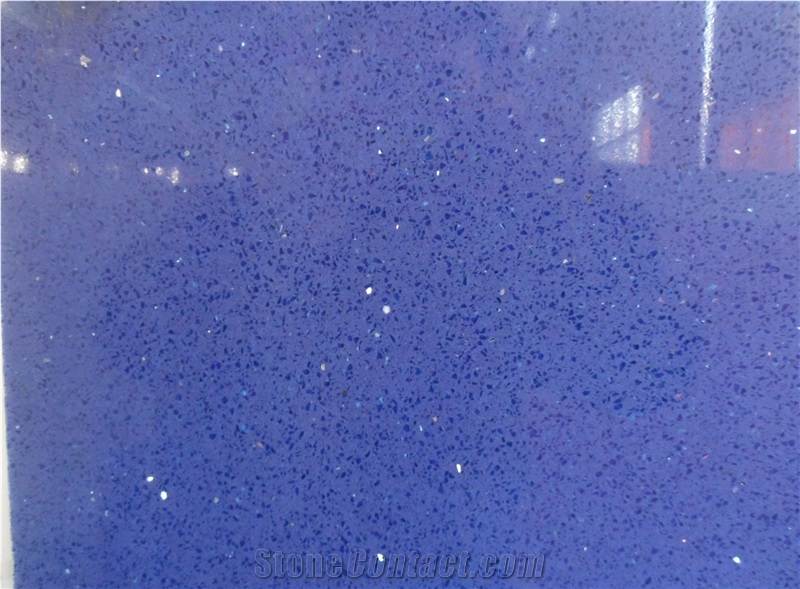 Popular China Polished Quartz Stone-Crystal Blue , Sparkle Blue ,Engineered Stone , Artificial Marble for Countertops & Vanity Tops