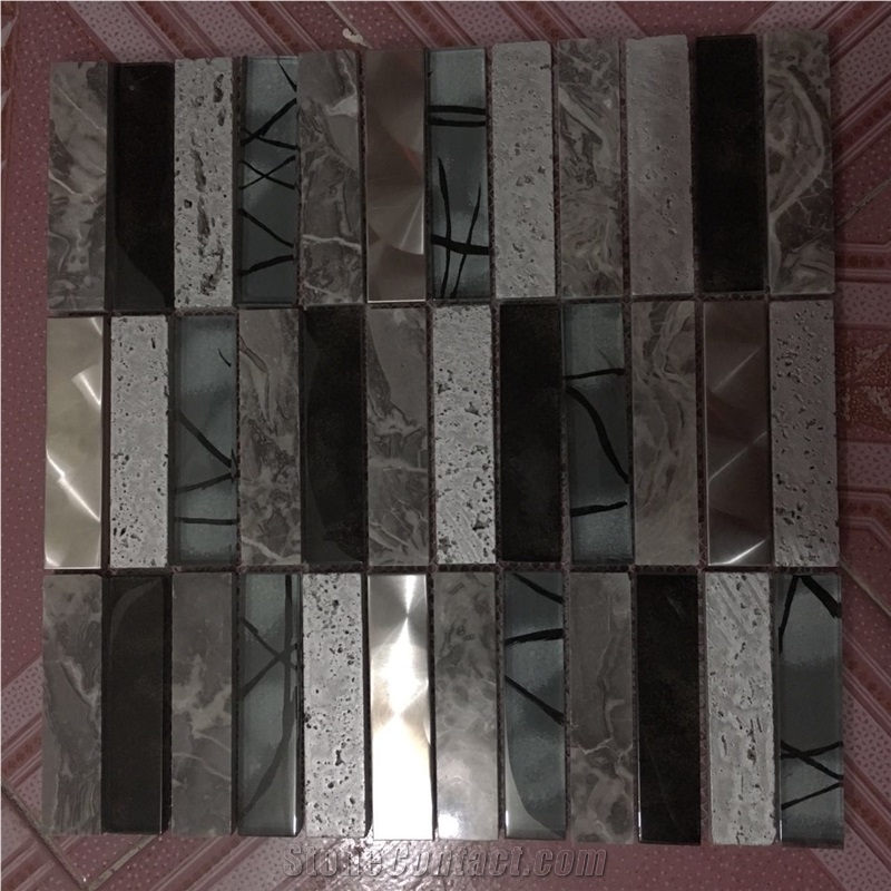 Very Popular China Glass , Metal and King Flower Marble Mosaic Tiles for Usa and Canad Market and Bathroom Using