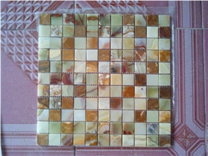 Very Popular Polished China White & Yellow Onyx Stone Basketweave Mosaic Tiles for Luxury Hotel Use,Bathroom Wall Decor