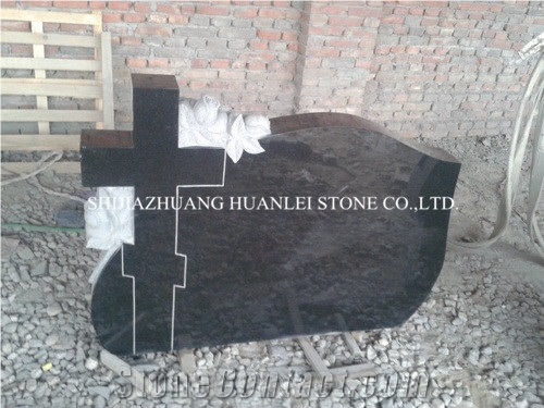 China Black Granite Western Style Gravestone, Hebei Black Granite Cross Tombstone/Memorial/Cemetery Monument