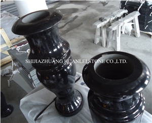 Flower Holder,Monumental Accessories ,Black Granite Round Vase, Cemetery Accessories Polished Turned Vases, Shanxi Black Granite Monument & Tombstone Accessories