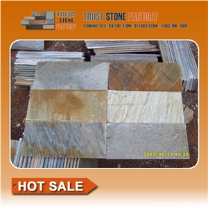 Golden Beige Quartzite Walkway Pavers Tiles,Himalaya Quartzite Courtyard Paver Tiles, Golden Yellow Stone Patio Pavers Tiles