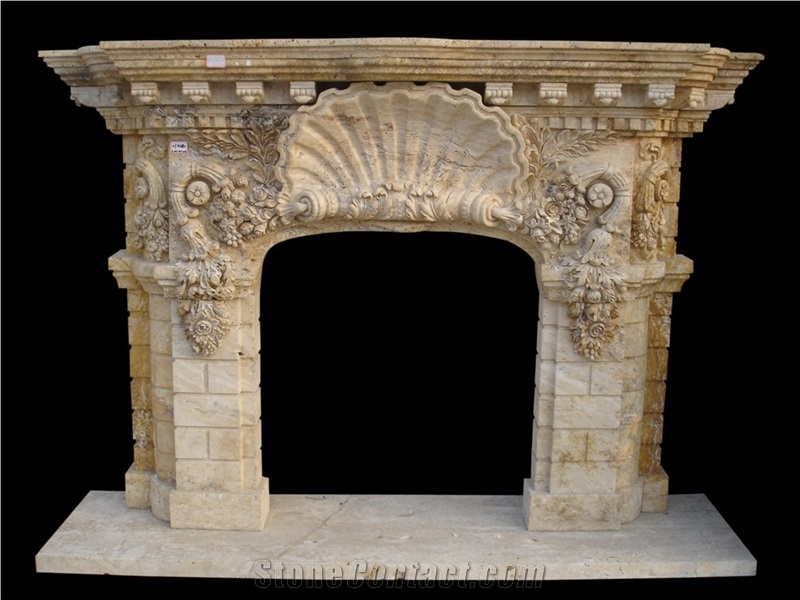 Brown Limestone Fireplace Mantel