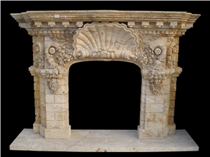 Brown Limestone Fireplace Mantel