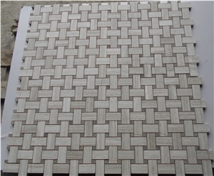 White Stone Building Material Mosaic Flooring Tile, Timber White Marble Basketweave Mosaic White Stone Building Material Mosaic Flooring Tile, Timber White Marble Basketweave Mosaic