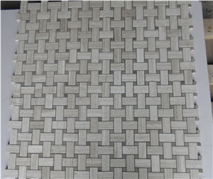 White Stone Building Material Mosaic Flooring Tile, Timber White Marble Basketweave Mosaic