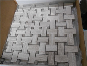 White Stone Building Material Mosaic Flooring Tile, Timber White Marble Basketweave Mosaic