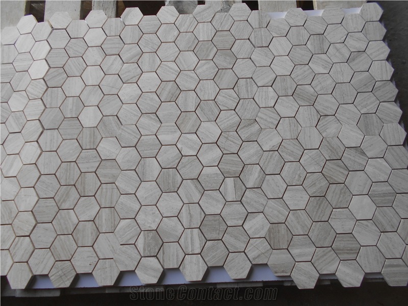 White Stone Building Material Mosaic Tile, Timber White Marble Hexagon Mosaic