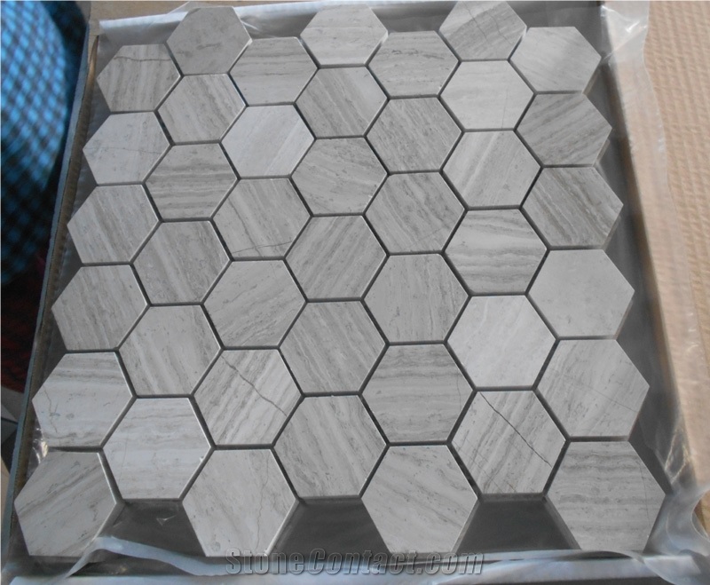 White Stone Building Material Mosaic Tile, Timber White Marble Hexagon Mosaic