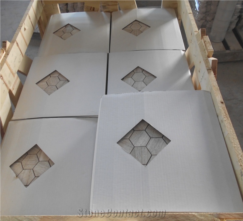White Wood Grain Mosaic,Hexagon Marble Mosaic Tile,Glass Mosaic Tile, Kitchen Mosaic
