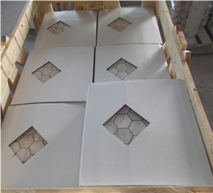 White Wood Grain Mosaic,Hexagon Marble Mosaic Tile,Glass Mosaic Tile, Kitchen Mosaic