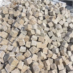 North G682 Yellow Golden Sesame Granite G350 All Sides Split Cube Cobble Stones for Drivieway Paving Cheap Prices