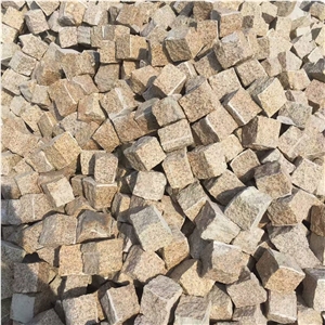 North G682 Yellow Golden Sesame Granite G350 All Sides Split Cube Cobble Stones for Drivieway Paving Cheap Prices