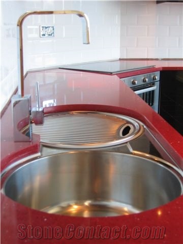 Red Starlight Quarzt Worktop with Double Bowl