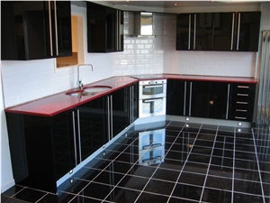 Red Starlight Quarzt Worktop with Double Bowl