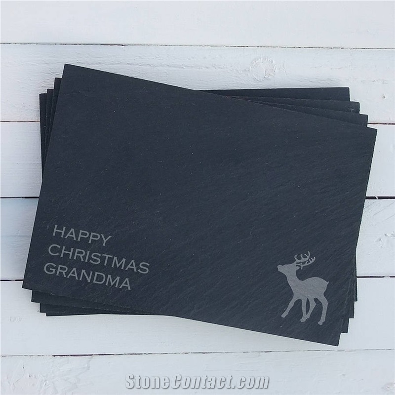 Rectangular Black Slate Plate with Laser Logo