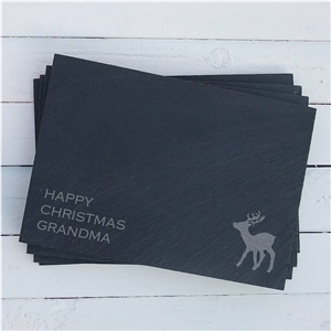 Rectangular Black Slate Plate with Laser Logo Rectangular Black Slate Plate with Laser Logo