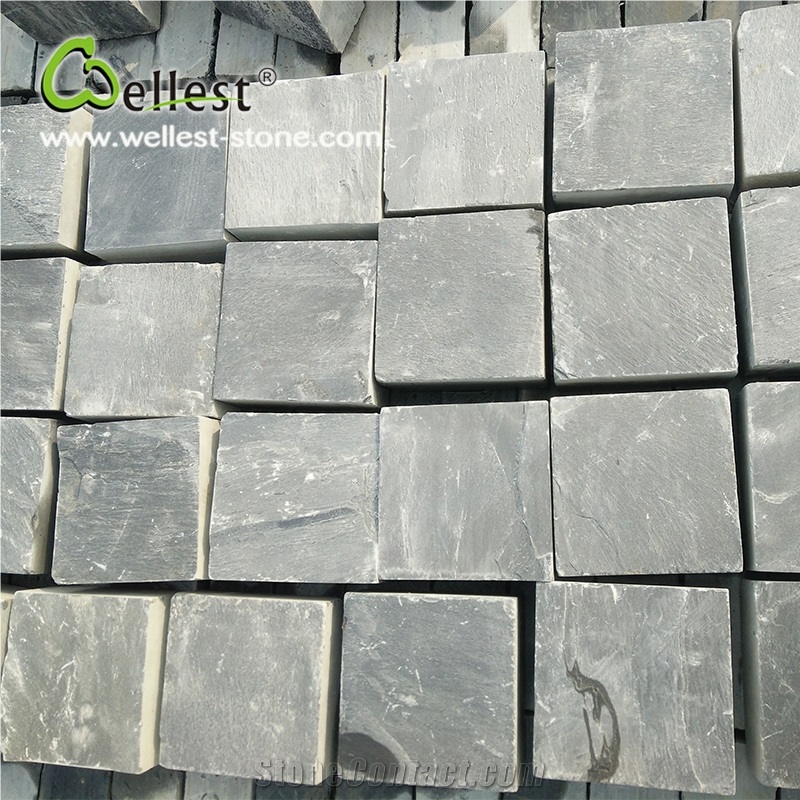 Black Honed Surface Slate Cube Paving Stone