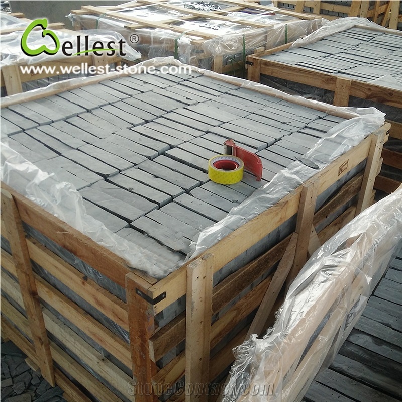 Black Honed Surface Slate Cube Paving Stone