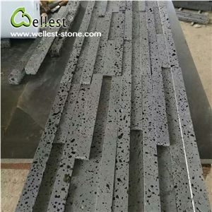 Hainan Grey Lava Stone Honed Surface Ledge Stone Feature Wall