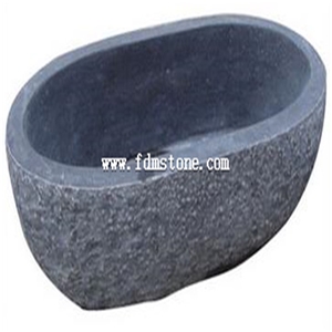 Antiqued Design Style Oval Black Granite Luxury Bath Tub Decorative Indoor Stone Bathtub for Sale