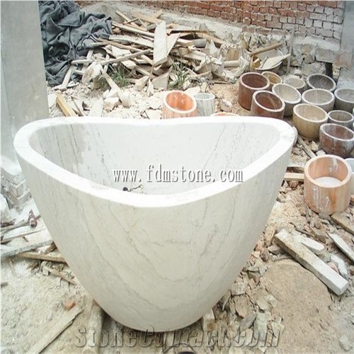 Caramel White Marble Polished Freestanding Stone Round Bathtubs,Natural Stone Tub White Marble Tub Bath Tub