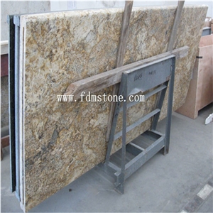 China Crystal Yellow Granite Polished Kitchen Countertop,Bar Top,Island Top,Bullnosed Desk Tops,Curved Bench Tops,Work Top