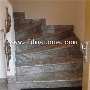 China Juparana Grey Granite Stone Polished Bullnosed Step,Stair Treads,Risers,Staircase