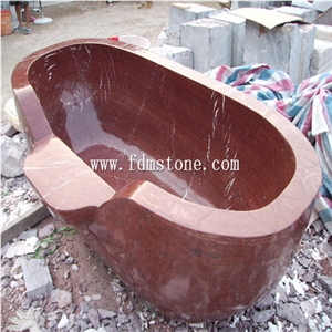 China Red Marble Stone Spa Tub Hot Tub, Marble Baby Bath Tub Stone Baby Bathing Tub 60" Augustus Polished Bathtubs Decks