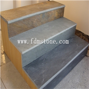 China Rust/Grey/Black Slate Honed Bullnosed Step,Stair Treads,Risers,Staircase