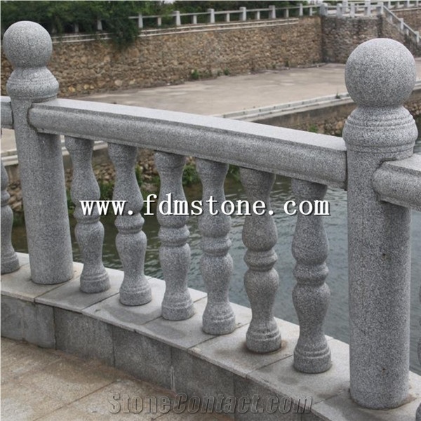 Dark Grey G654 Granite Balustrades,Barricades Stone Pillars Car Stop Buffer,Ball Stone Pillars,Stair Railings,Circular Column