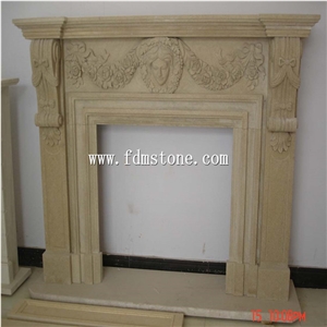 European Style Beige Yellow Limestone Honed Stone Carved Fireplaces Surround Design, Ireland Fireplace Accessories, Indoor Wall Mounted Fireplaces Mantels