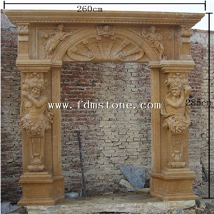 European Style Yellow Marble Stone Carved Flower Fireplaces Surround Design, Ireland Fireplace Accessories