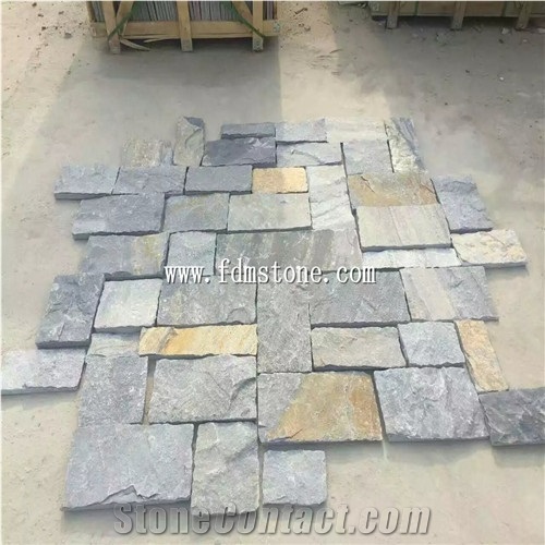 Grey Slate Fieldstone,Yellow Slate Castle Rock Veneer,Yellow Slate Ledge Stone Wall Decor for Exterior Wall Cladding in Irregular Dimension