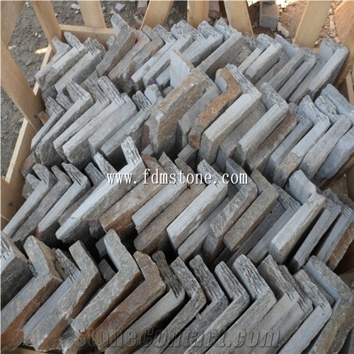 Grey Slate Fieldstone,Yellow Slate Castle Rock Veneer,Yellow Slate Ledge Stone Wall Decor for Exterior Wall Cladding in Irregular Dimension