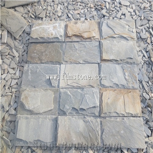 Grey Slate Fieldstone,Yellow Slate Castle Rock Veneer,Yellow Slate Ledge Stone Wall Decor for Exterior Wall Cladding in Irregular Dimension