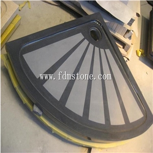 Hainan Black Basalt Honed Fan Shape Shower Base Shower Tray, Corner Shower Tray Shower Pan for Hotel Bathroom