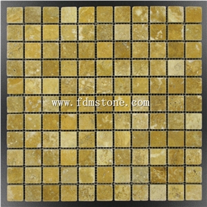 Imported Yellow Travertine Mosaic Wall Tiles,Golden Mosaic Pattern,Square Beige Mosaic, Tile Backing Mesh Mosaic
