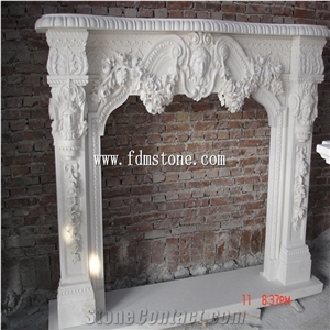 Indoor Used Yellow Marble Stone Column Fireplace / Fireplace Mantles