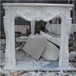 Indoor Used Yellow Marble Stone Column Fireplace / Fireplace Mantles