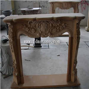 Indoor Used Yellow Sandstone Marble Stone Column Fireplace / Fireplace Mantles