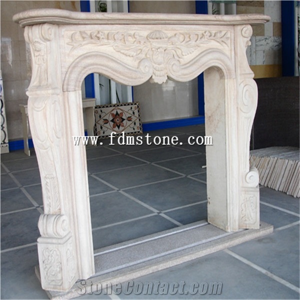 Indoor Used Yellow Sandstone Marble Stone Column Fireplace / Fireplace Mantles