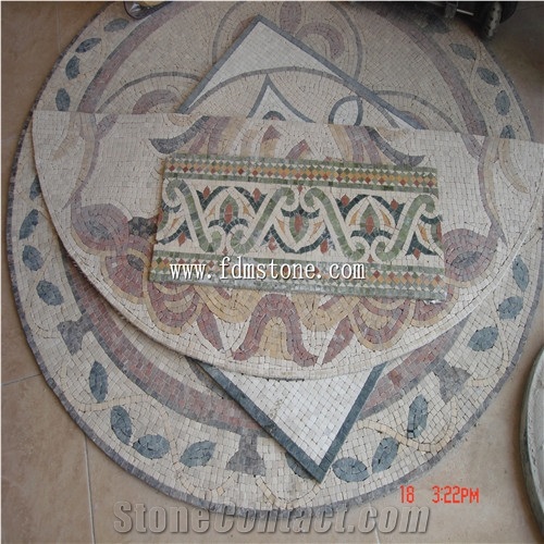 Pebbles Mosaic Medallions,Pebblestone Mosaic on Mesh,Pebble Mosaic for Floor Tiles,Bathroom,Hotel Decoration