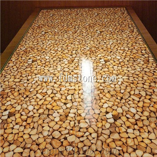 Translucent Yellow Pebble Stone Price, Yellow Pebble Walling and Flooring