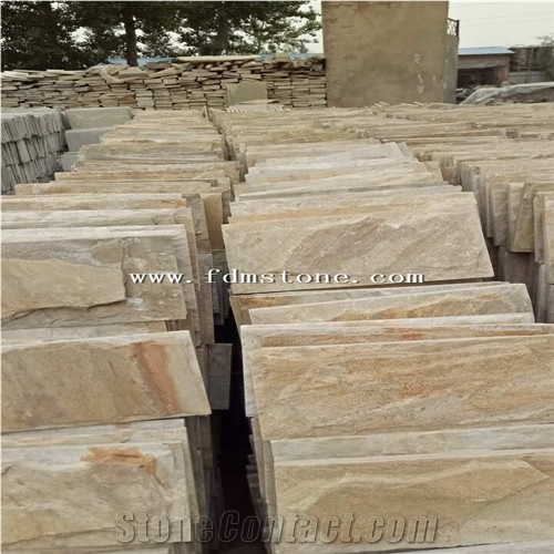 Yellow Golden Quartzite Decor Stone Mushroom Cladding,Split Face Mushroom Quartzite Products Factory