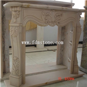 Yellow Stone Marble Fireplace Mantels Fireplace Surround,Carved Bird Fireplaces Mental