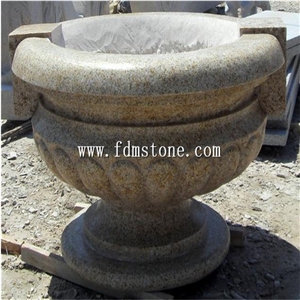 Yellow Stone Planter Flower Pots Garden Vases,Flower Carved Granite Stone Planter Pot