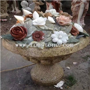 Yellow Stone Planter Flower Pots Garden Vases,Flower Carved Granite Stone Planter Pot
