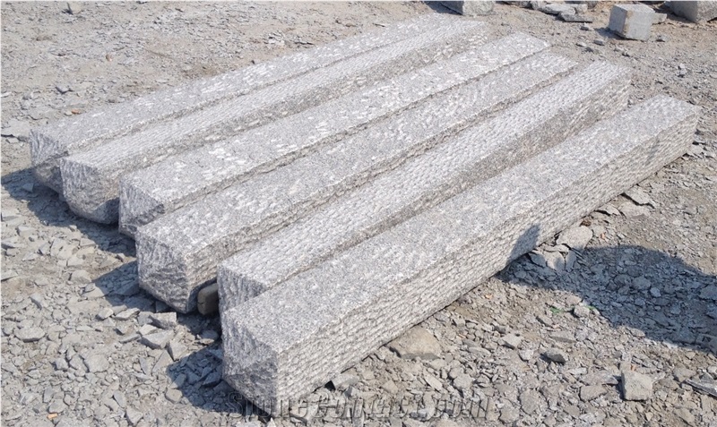 G341 Silver Grey Granite Palisades Columns with Cap Pillars Monolith Pineappled Bush Hammered