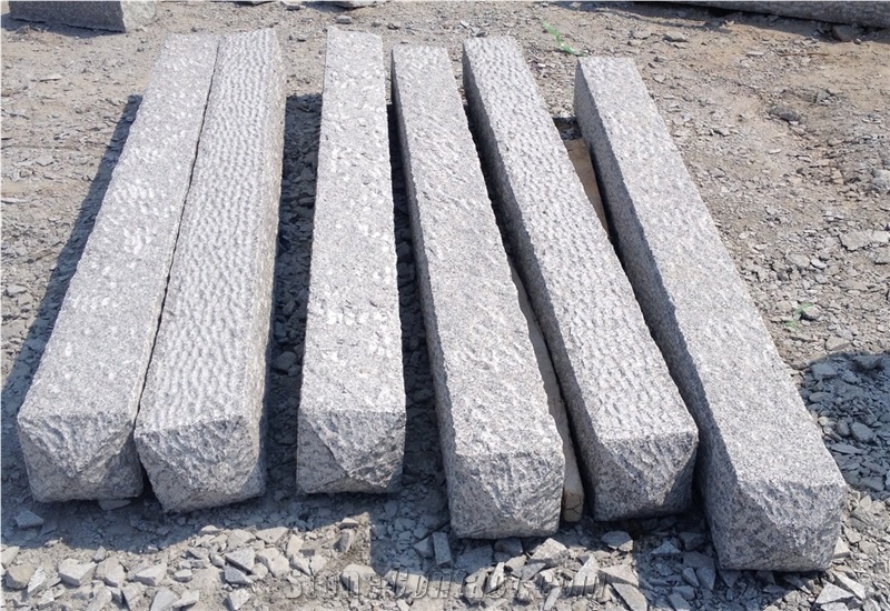 G341 Silver Grey Granite Palisades Columns with Cap Pillars Monolith Pineappled Bush Hammered